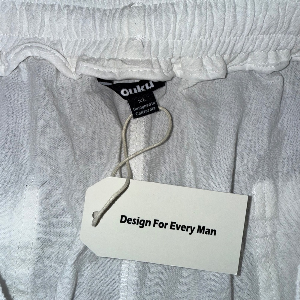 Ouku Cargo Shorts Mens XL White Like New Linen Cotton Blend Drawstring Casual - Picture 2 of 4